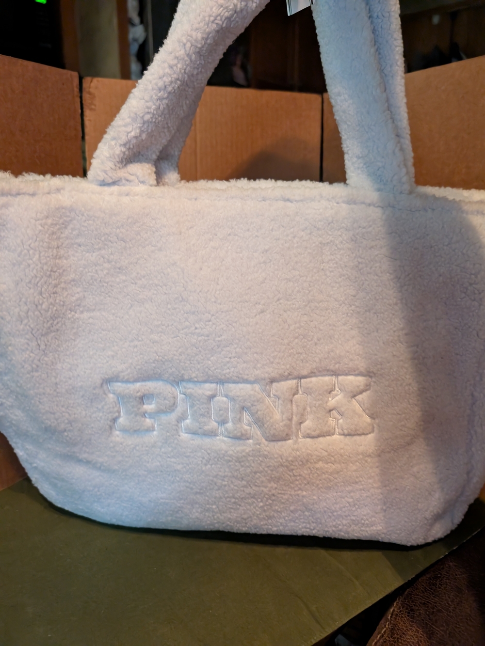 PINK Victoria's Secret Plush Tote in Creamy White